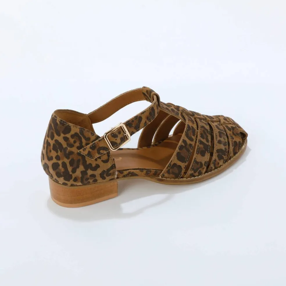 Sandales en cuir à talon motif léopard