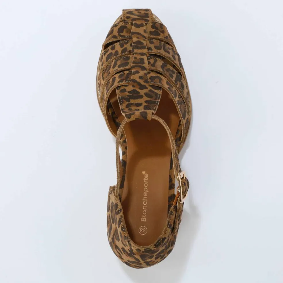 Sandales en cuir à talon motif léopard