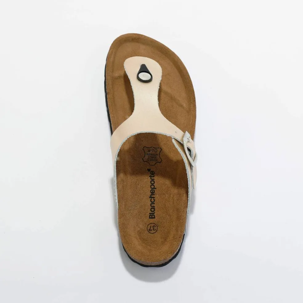Sandales entredoigts cuir, boucle réglable