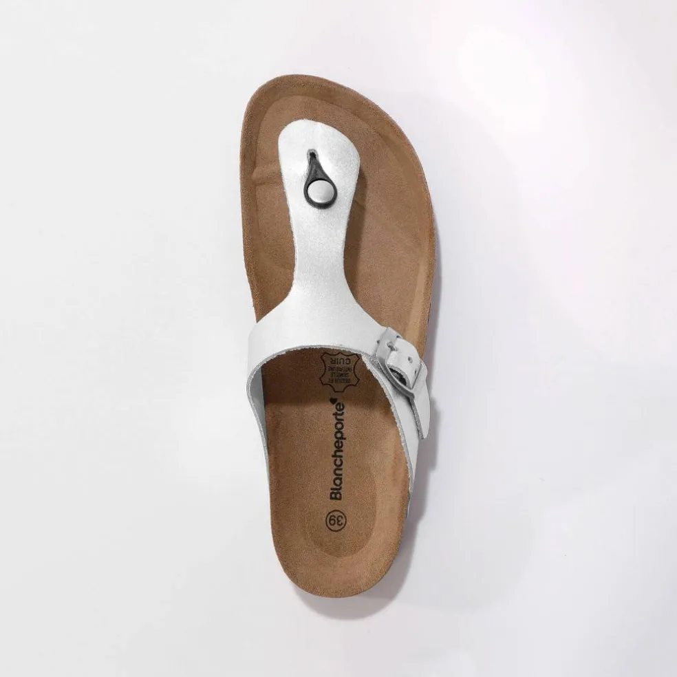 Sandales entredoigts cuir, boucle réglable