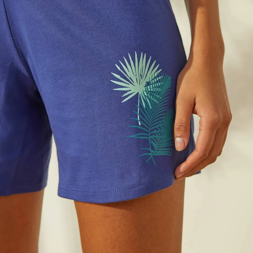 Short de pyjama en coton - uni tropical