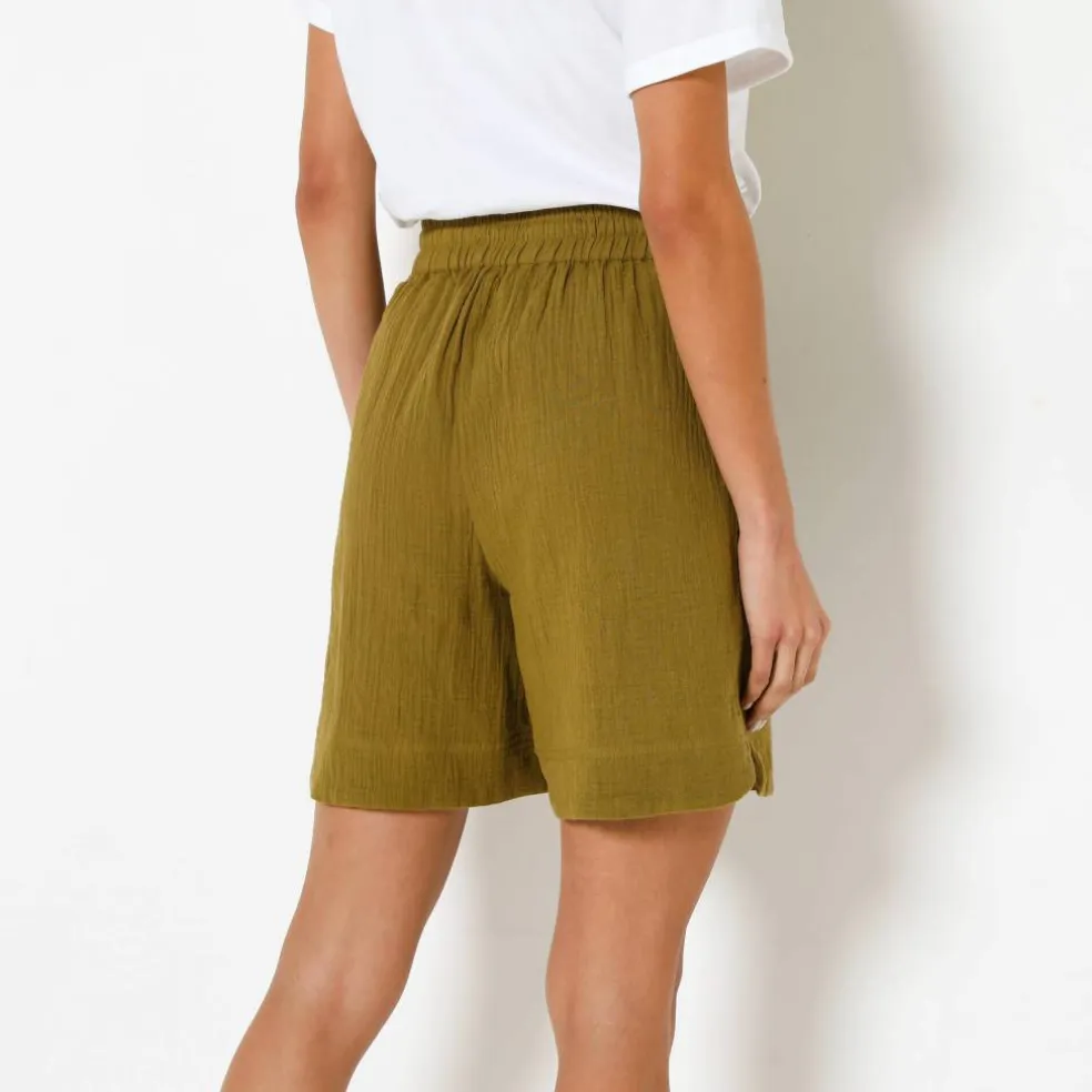 Short large taille haute, gaze de coton