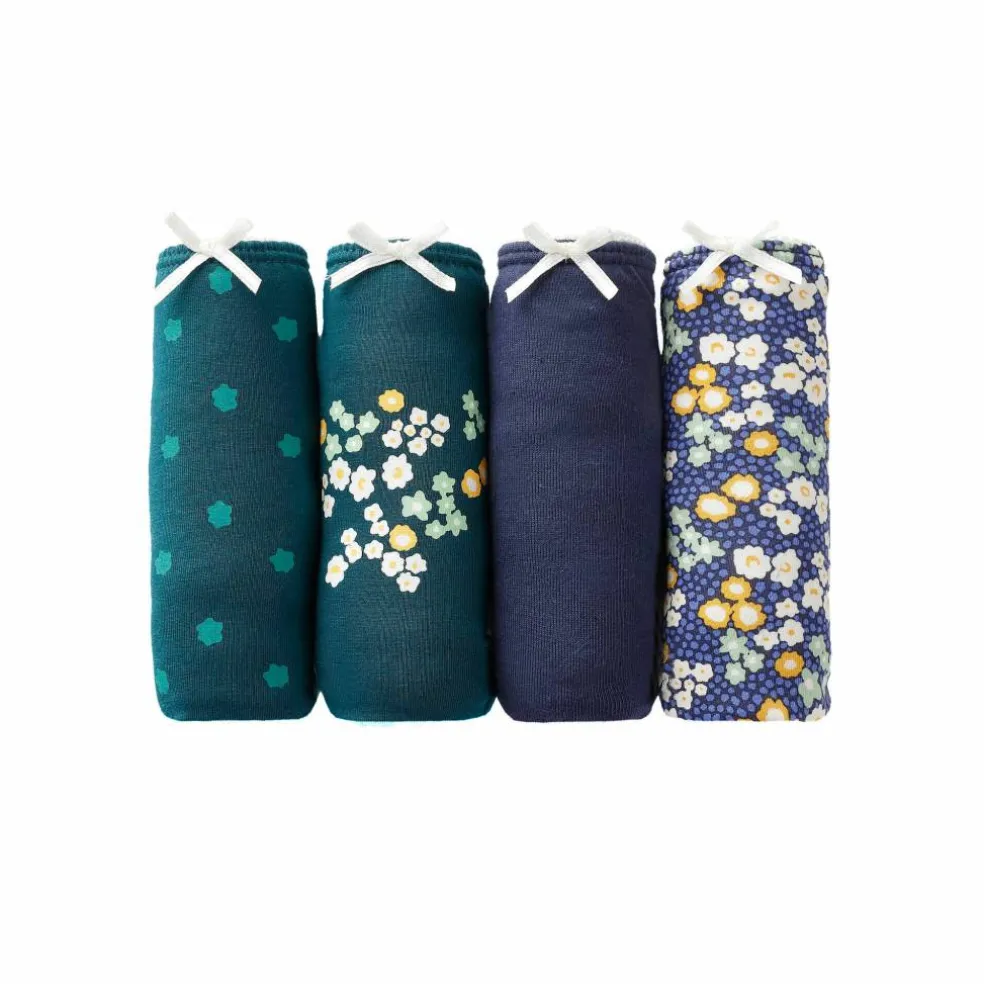 Slip coton stretch imprimé "fleurs' - lot de 4