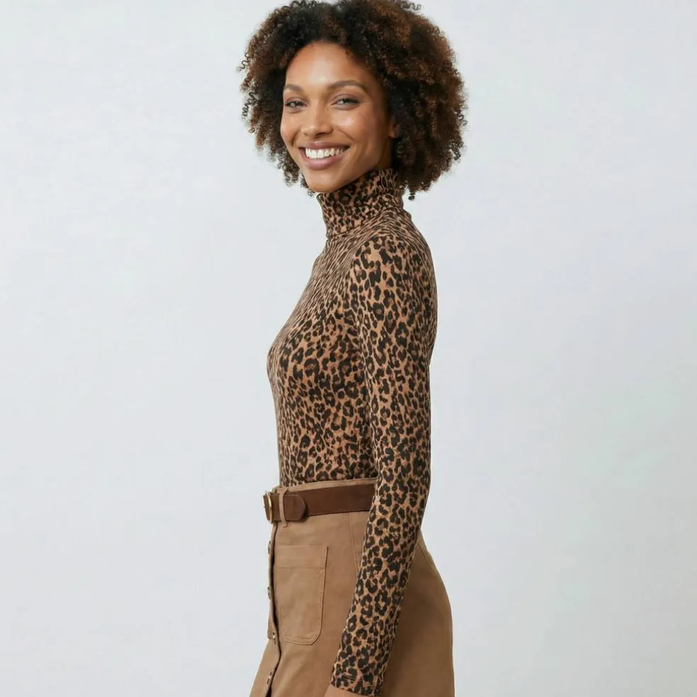 Sous-pull col roulé imprimé peau de bête, stretch