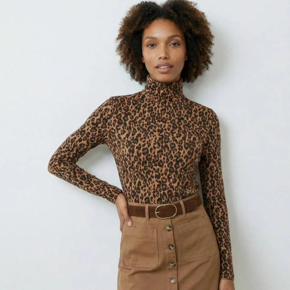 Sous-pull col roulé imprimé peau de bête, stretch