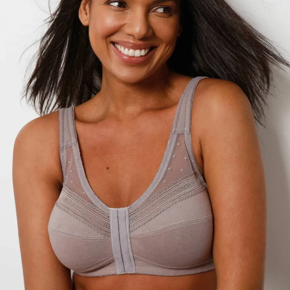 Soutien-gorge coton uni et plumetis ouverture devant - sans armatures