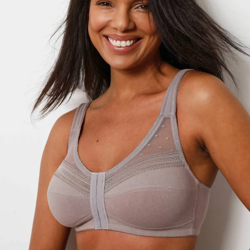 Soutien-gorge coton uni et plumetis ouverture devant - sans armatures