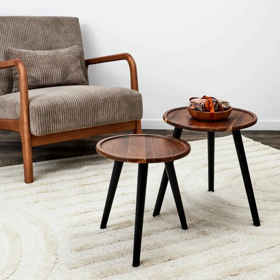 Table basse gigogne en bois - lot de 2
