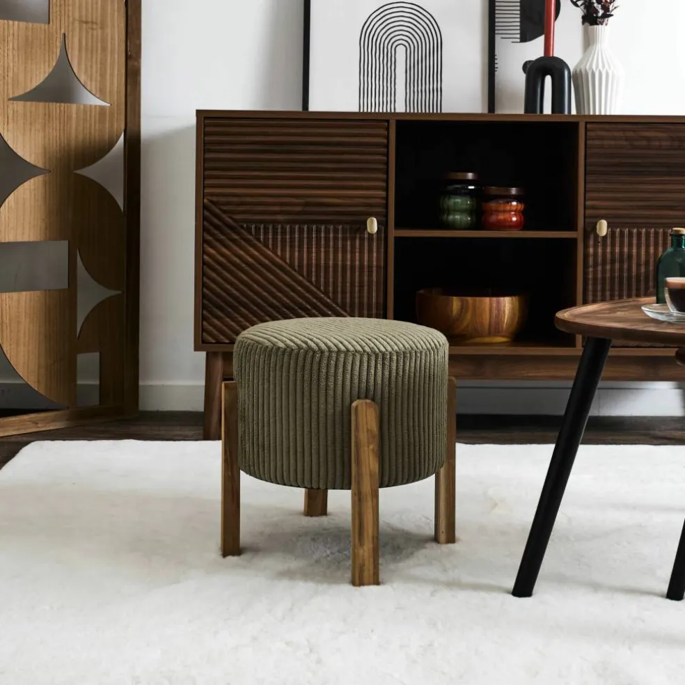 Tabouret cylindrique, pieds en bois