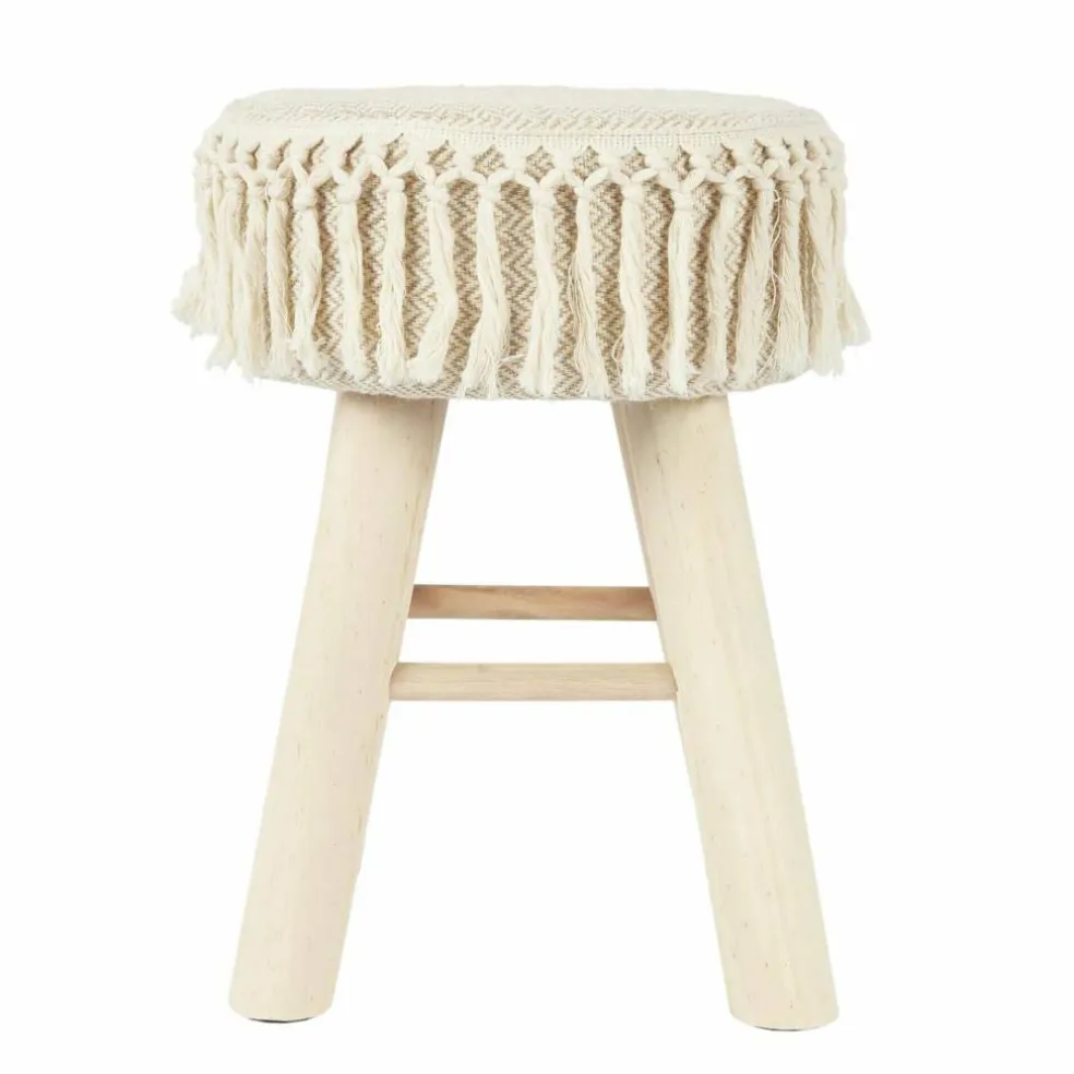 Tabouret en bois, assise tressée