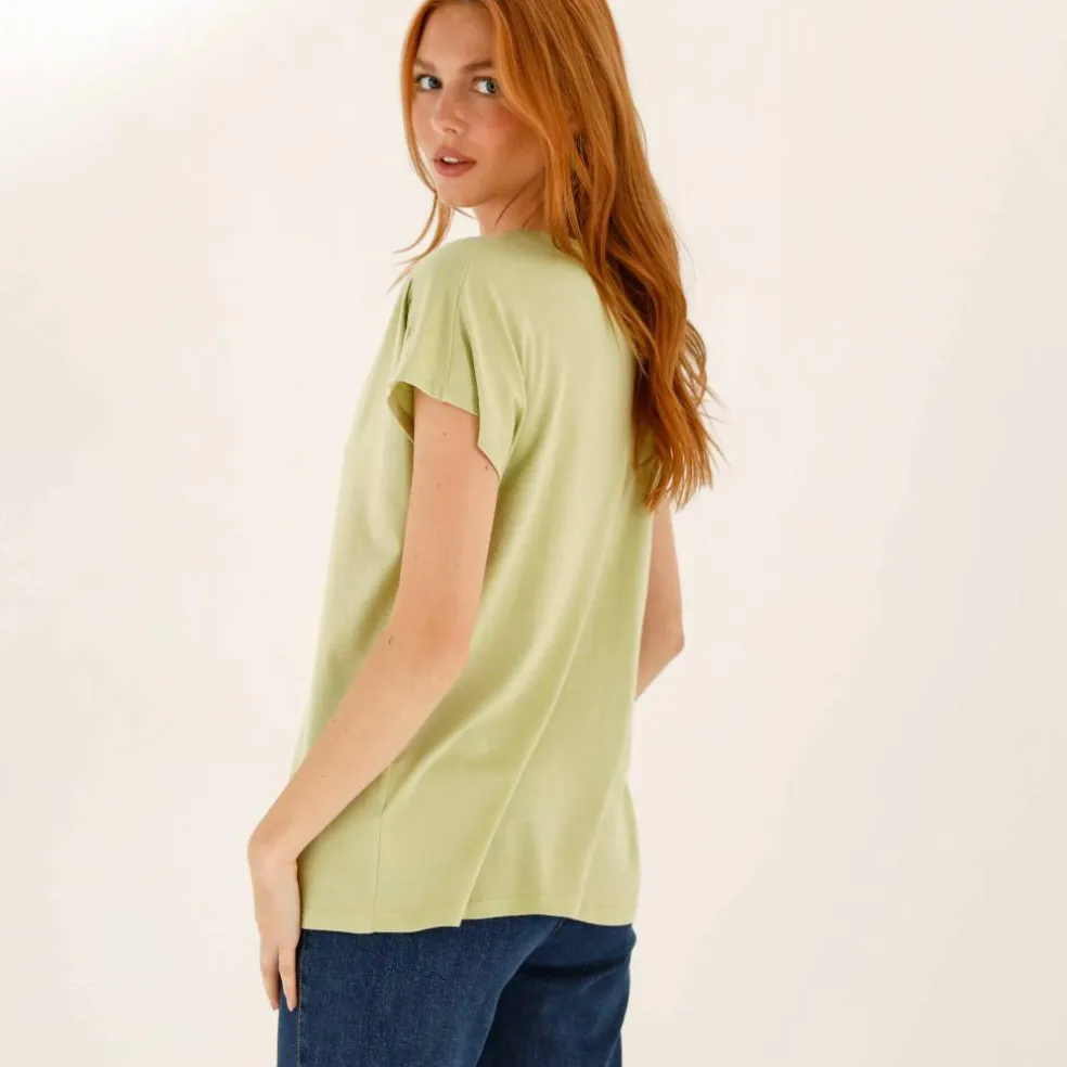 Tee-shirt col tunisien manches courtes, uni