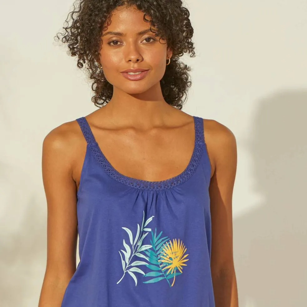 Top de pyjama en coton et macramé - uni tropical