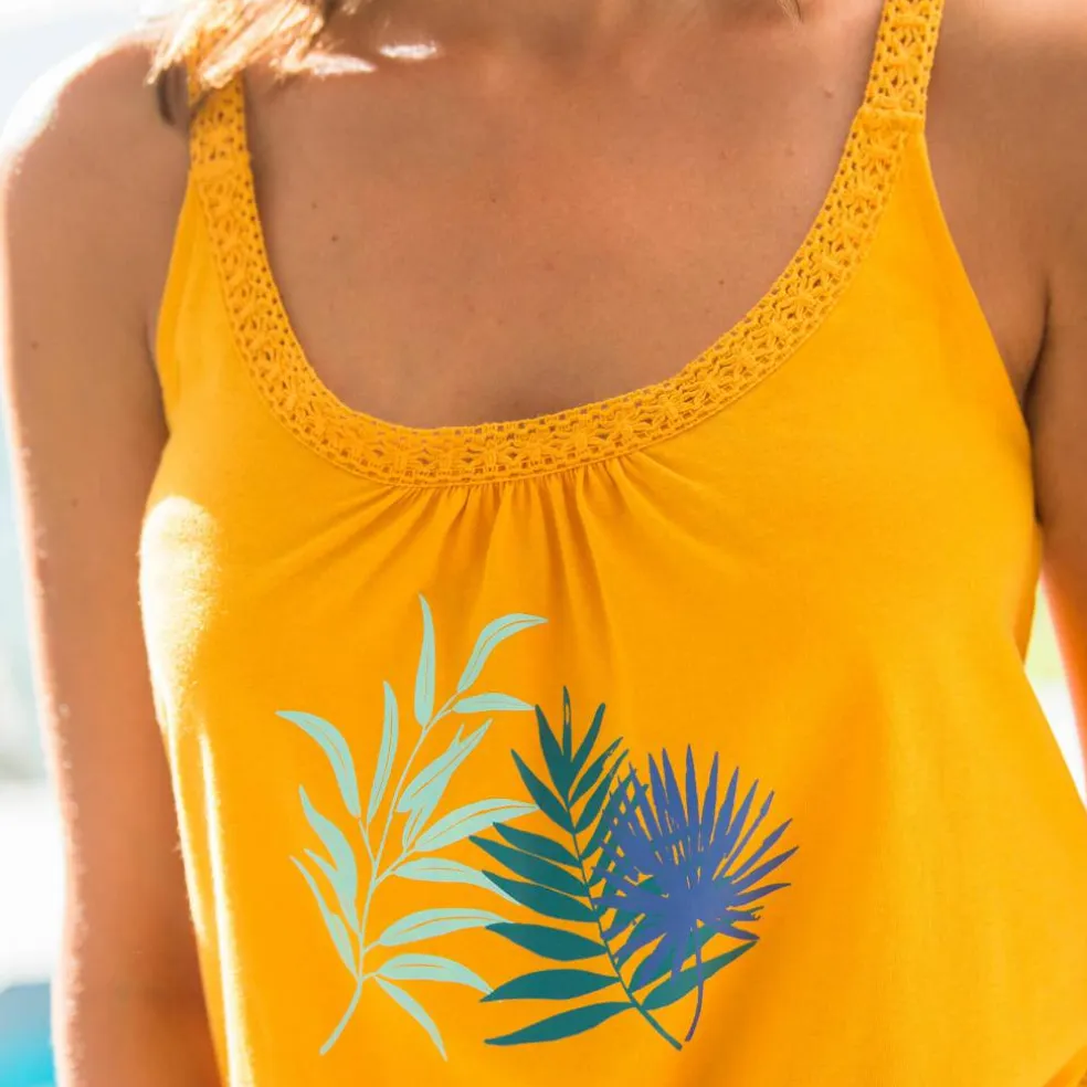 Top de pyjama en coton et macramé - uni tropical