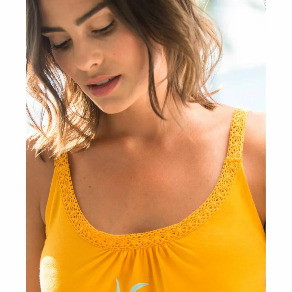 Top de pyjama en coton et macramé - uni tropical