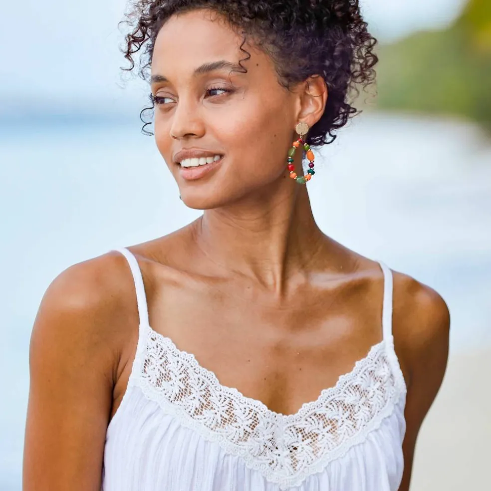 Top macramé col V, bretelles réglables