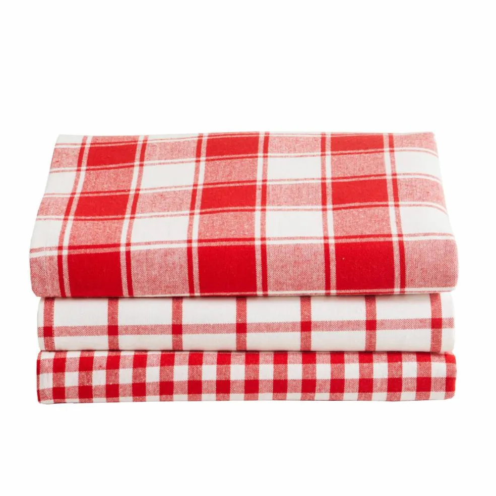 Torchon carreaux coton tissé teint - lot de 3