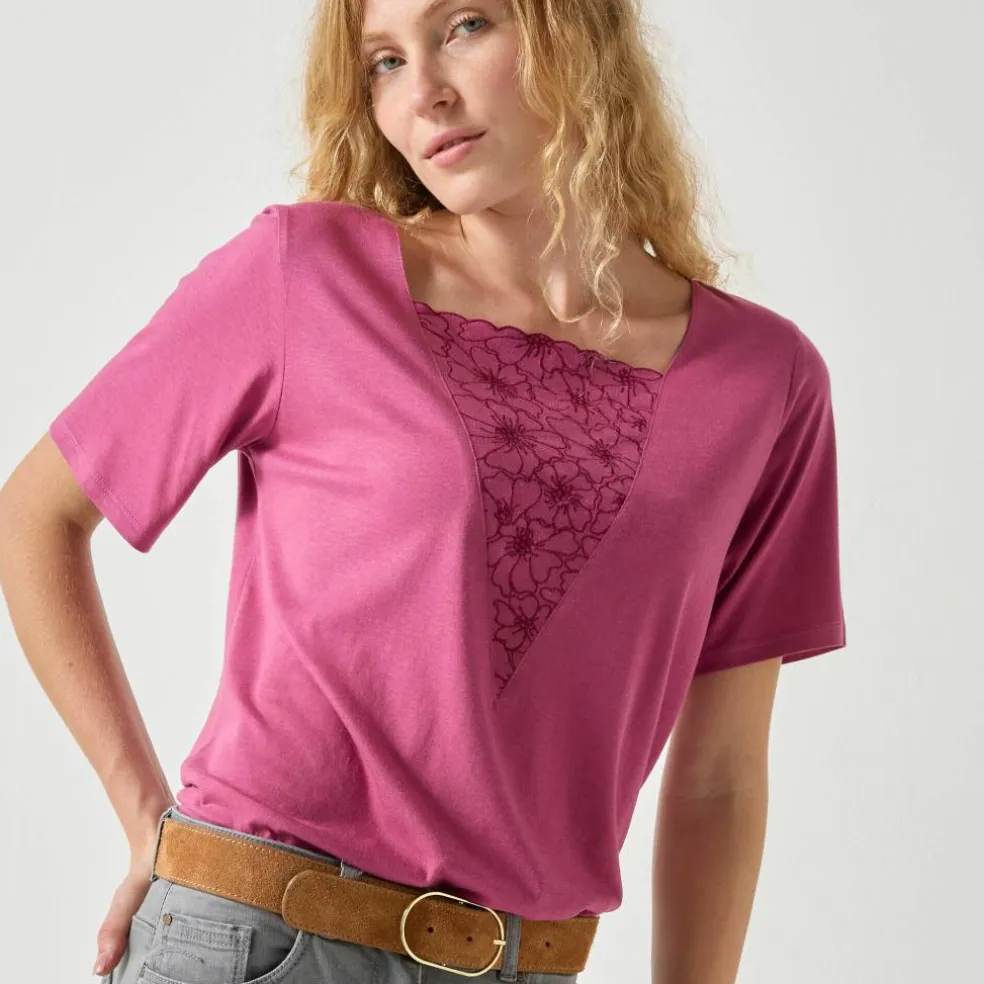 T-shirt boite brodé, manches courtes amples