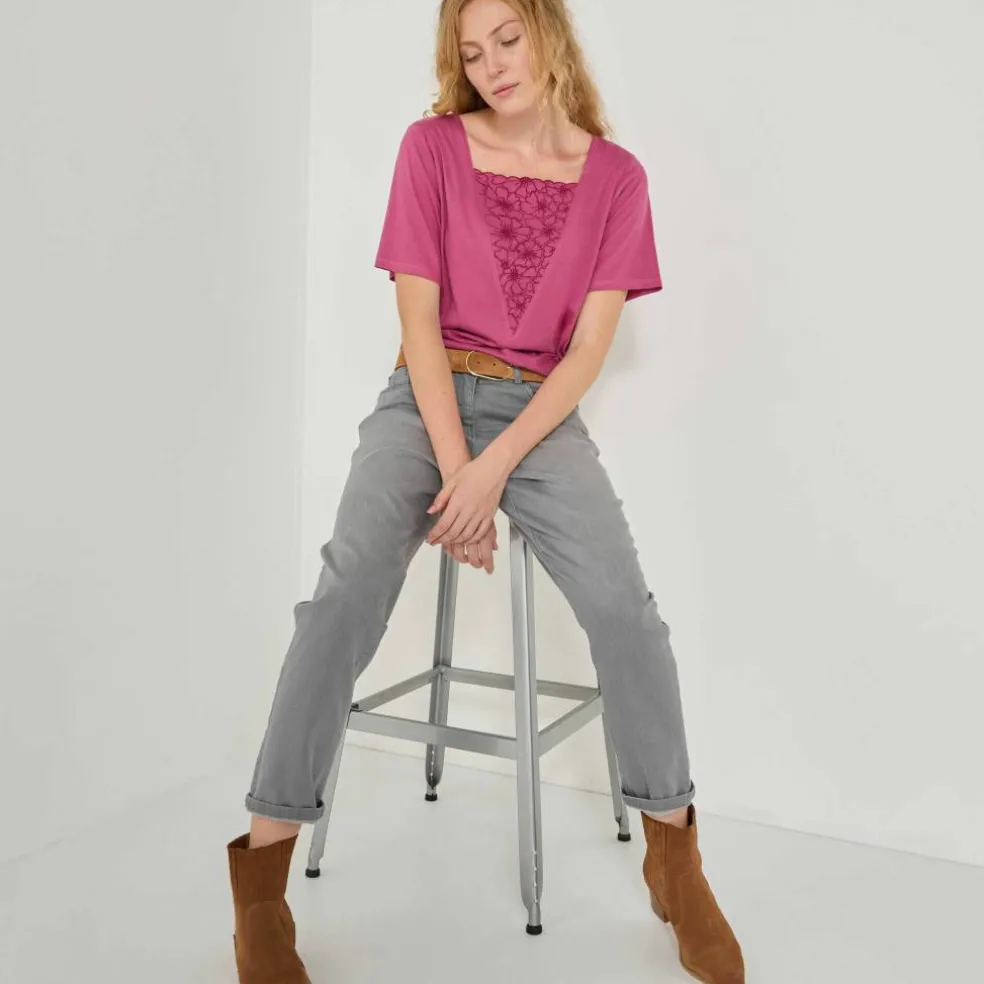 T-shirt boite brodé, manches courtes amples