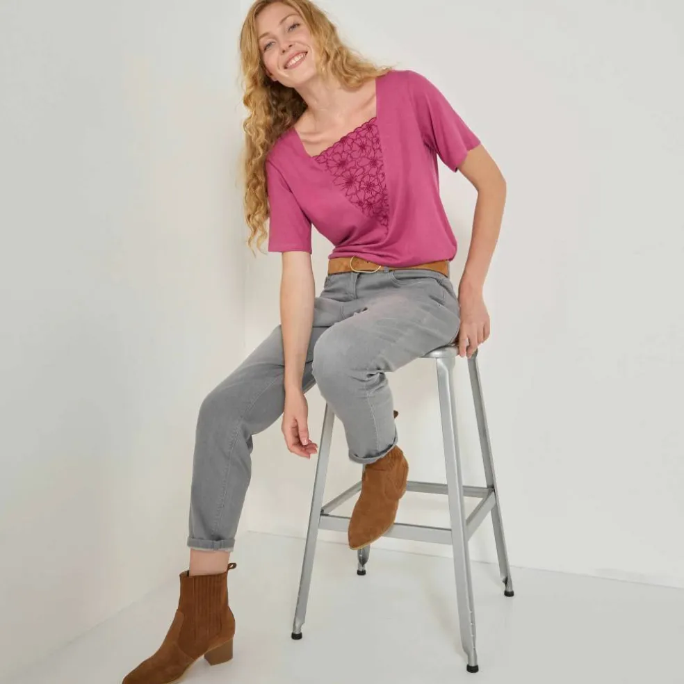 T-shirt boite brodé, manches courtes amples