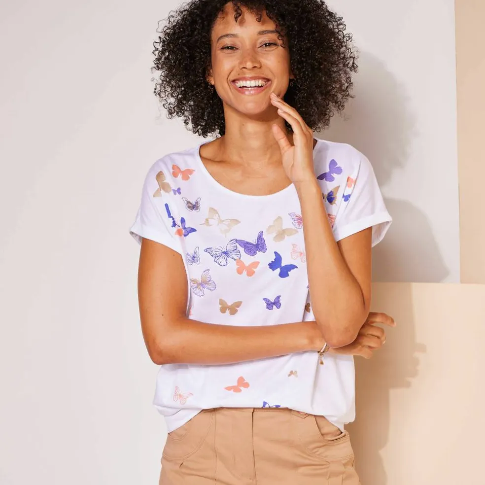 T-shirt boite, imprimé papillons
