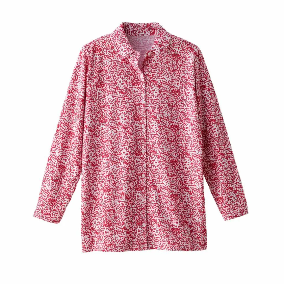 T-shirt boutonné imprimé manches longues, forme tunique