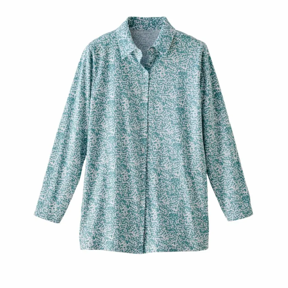 T-shirt boutonné imprimé manches longues, forme tunique