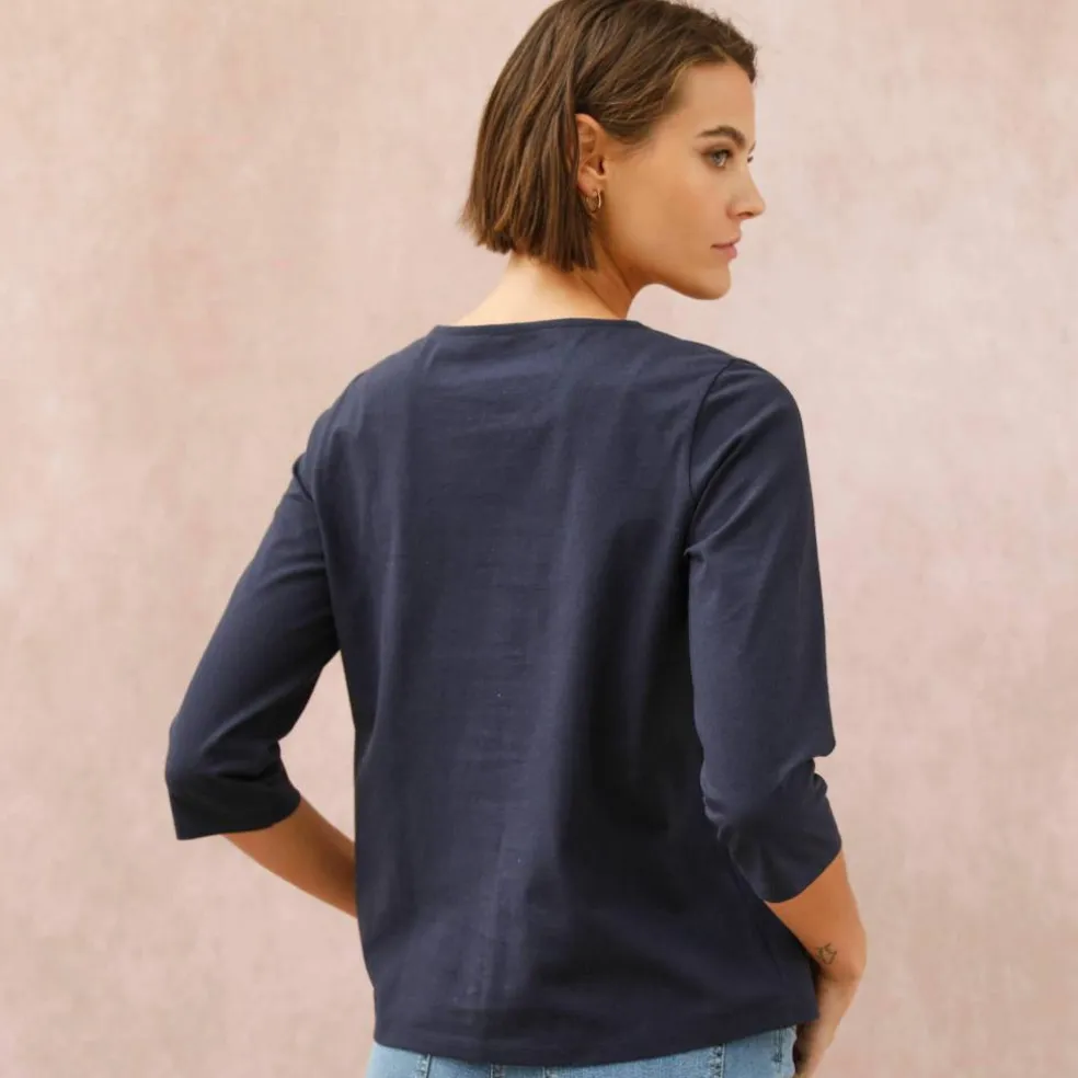 T-shirt boutonné uni broderie coeur en coton biologique(**)