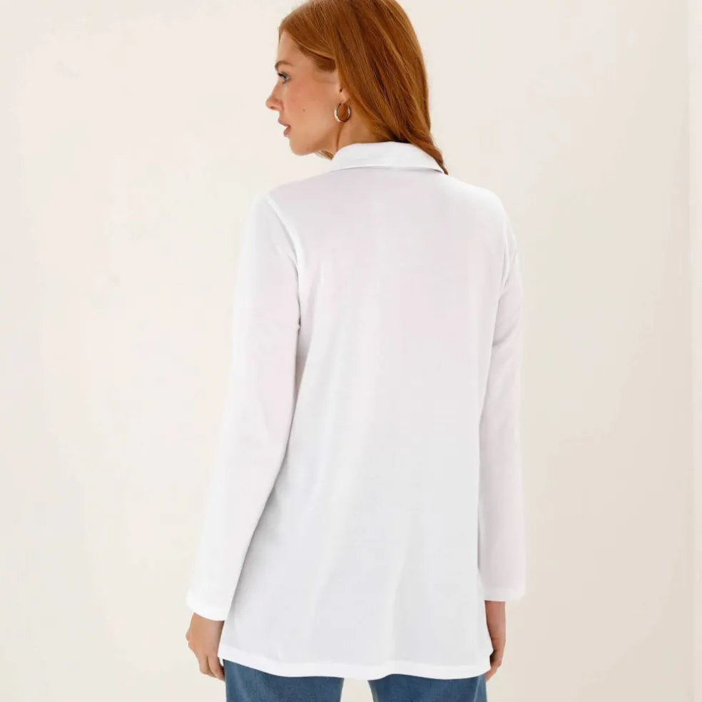 T-shirt boutonné uni manches longues, forme tunique