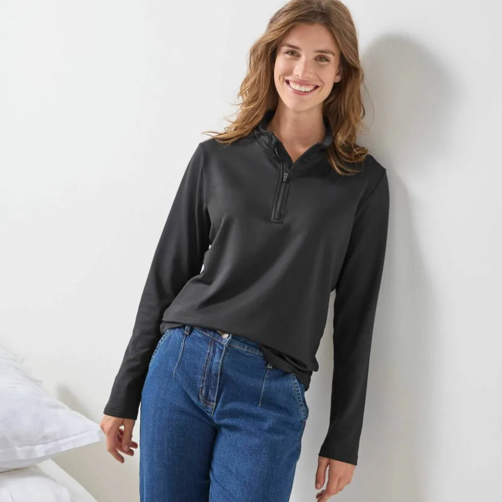 T-shirt col montant zippé manches longues - chaleur intense