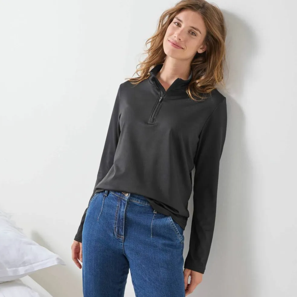 T-shirt col montant zippé manches longues - chaleur intense