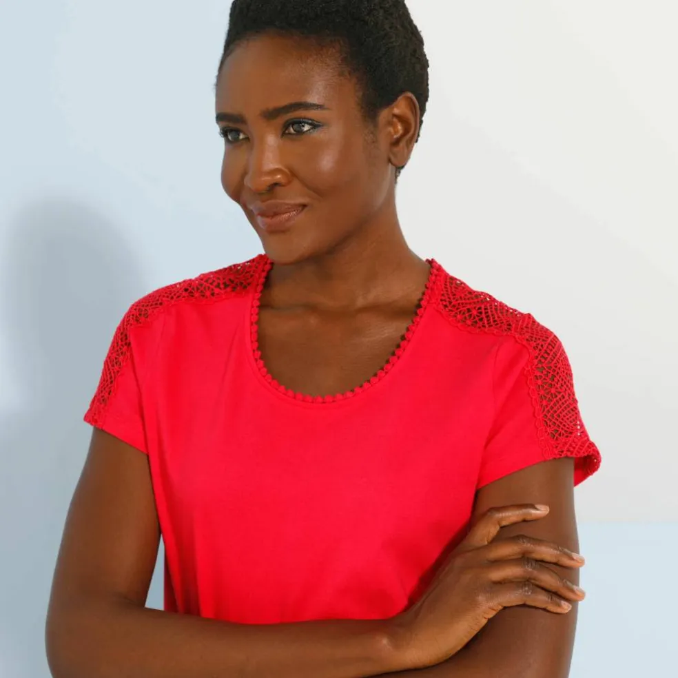 T-shirt col rond dentelle