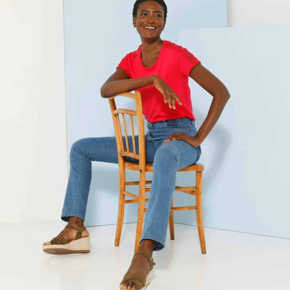 T-shirt col rond dentelle