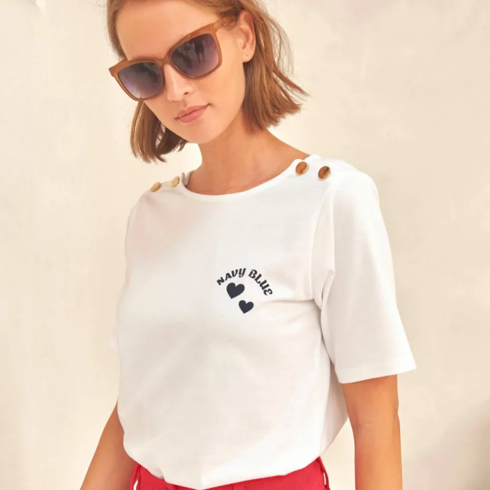 T-shirt col rond, imprimé placé