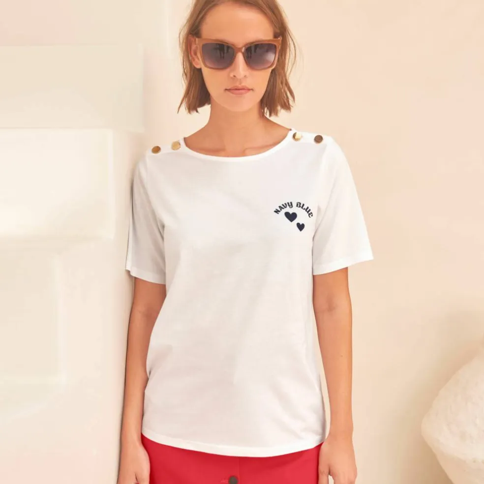 T-shirt col rond, imprimé placé