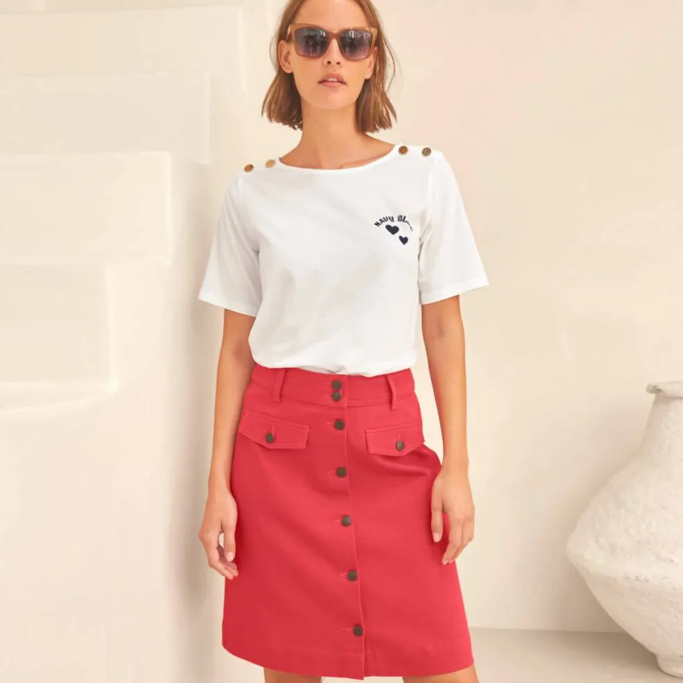 T-shirt col rond, imprimé placé
