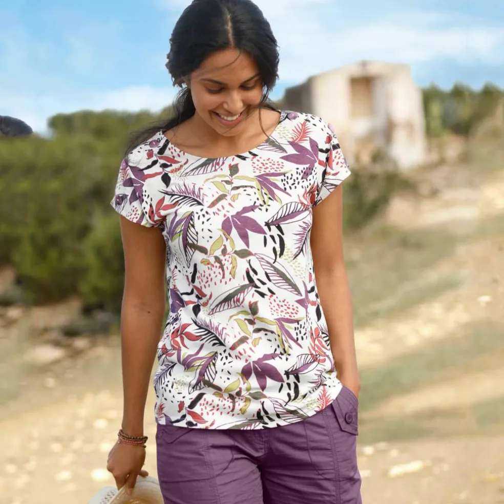 T-shirt col rond imprimé tropical