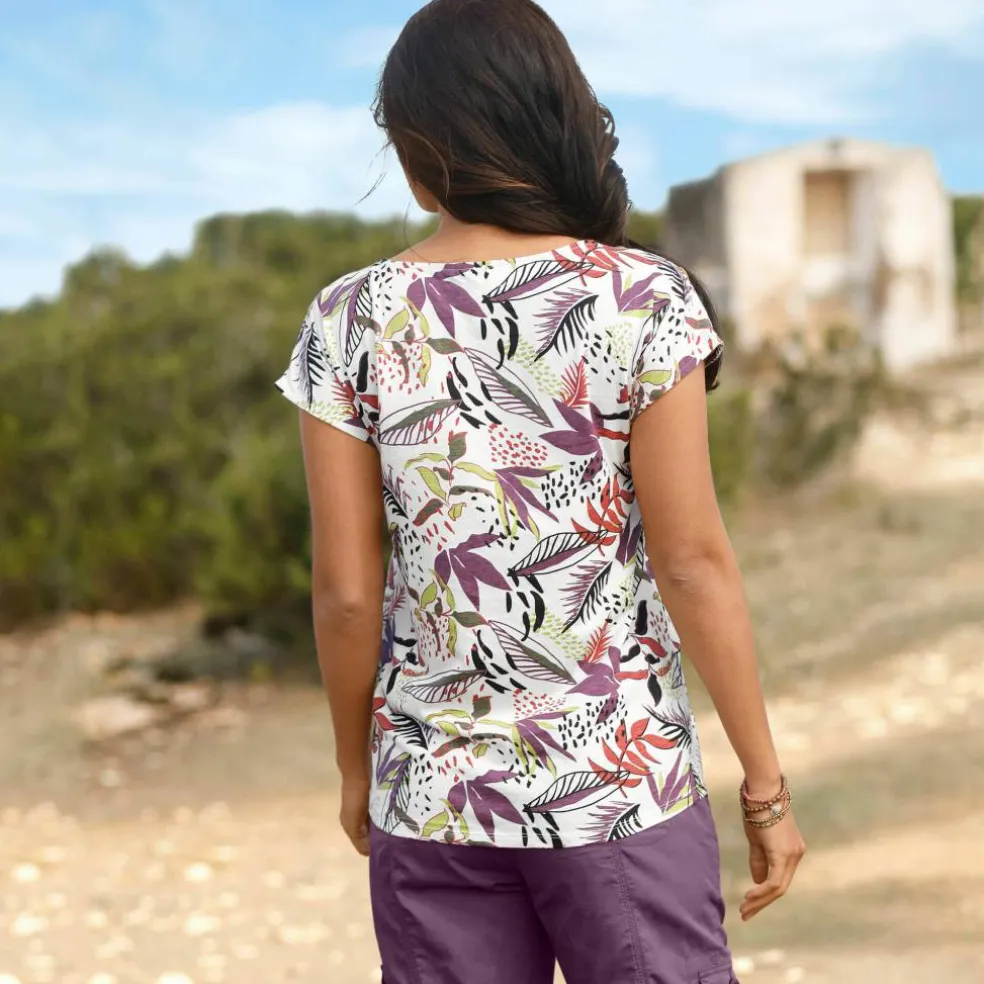 T-shirt col rond imprimé tropical