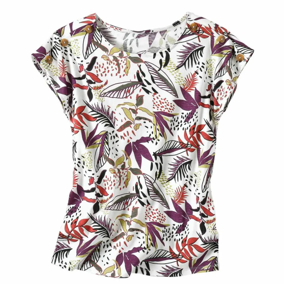 T-shirt col rond imprimé tropical