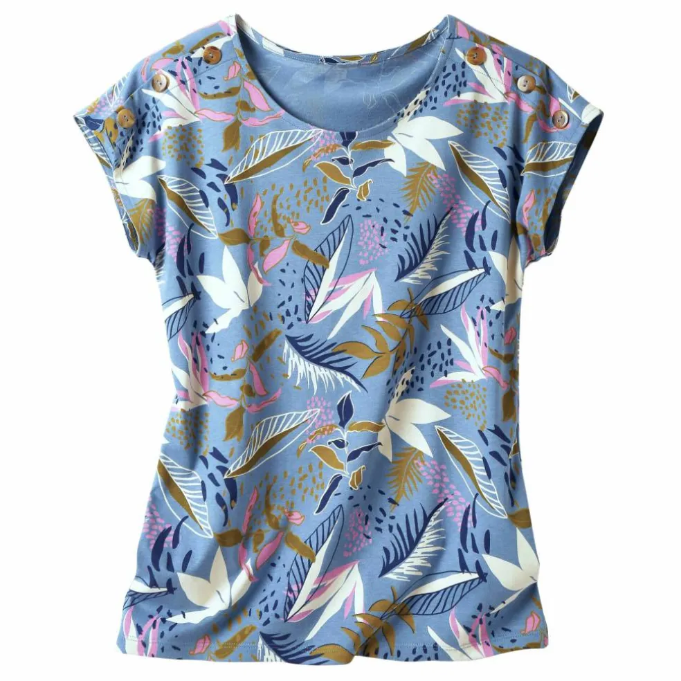 T-shirt col rond imprimé tropical