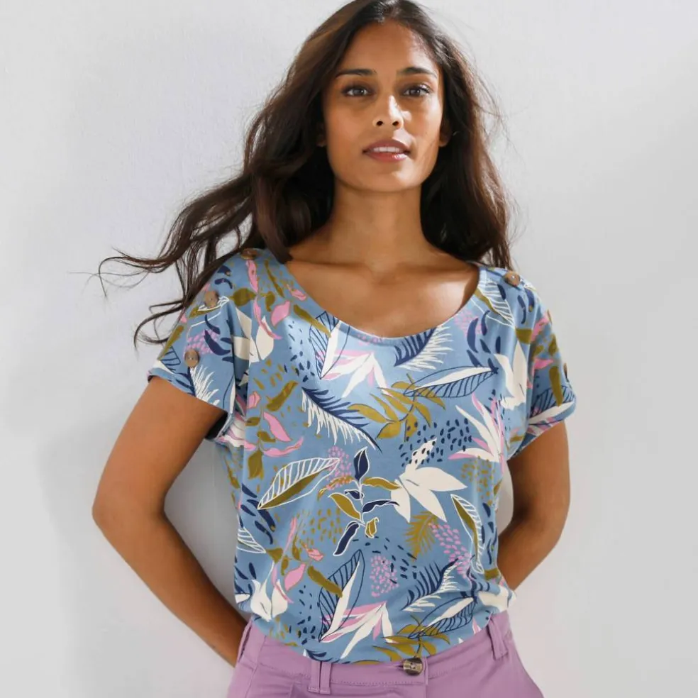 T-shirt col rond imprimé tropical