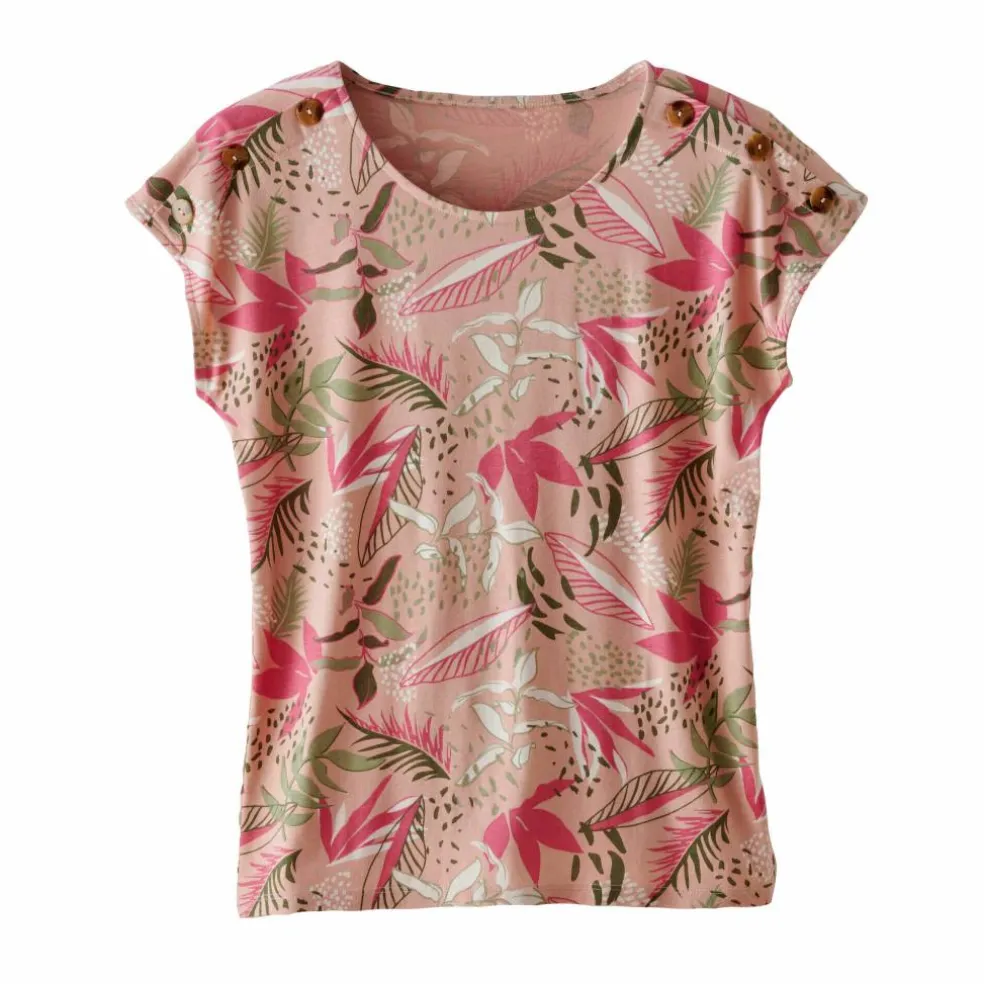 T-shirt col rond imprimé tropical