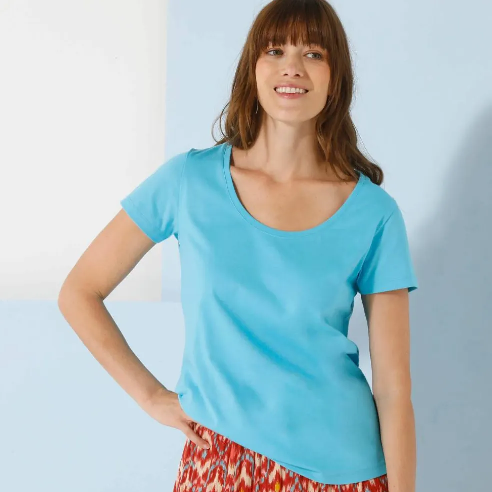 T-shirt col rond manches courtes uni coton