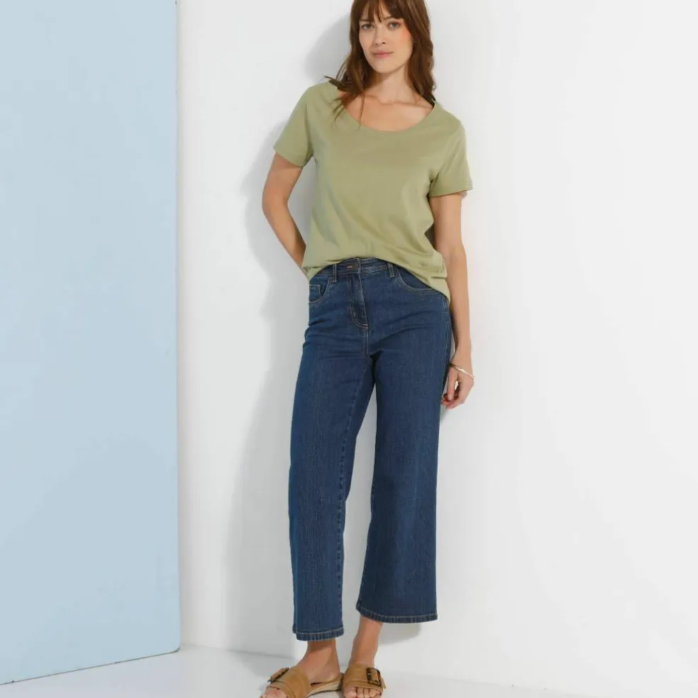 T-shirt col rond manches courtes uni coton