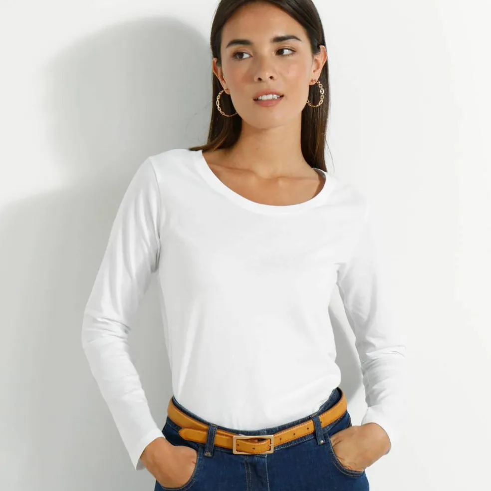 T-shirt col rond manches longues uni