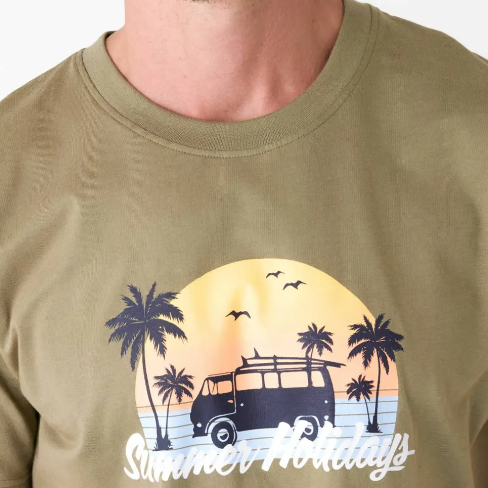 T-shirt col rond motif palmier manches courtes