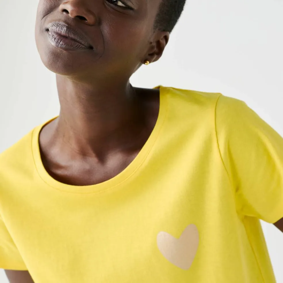 T-shirt col rond, uni coeur doré