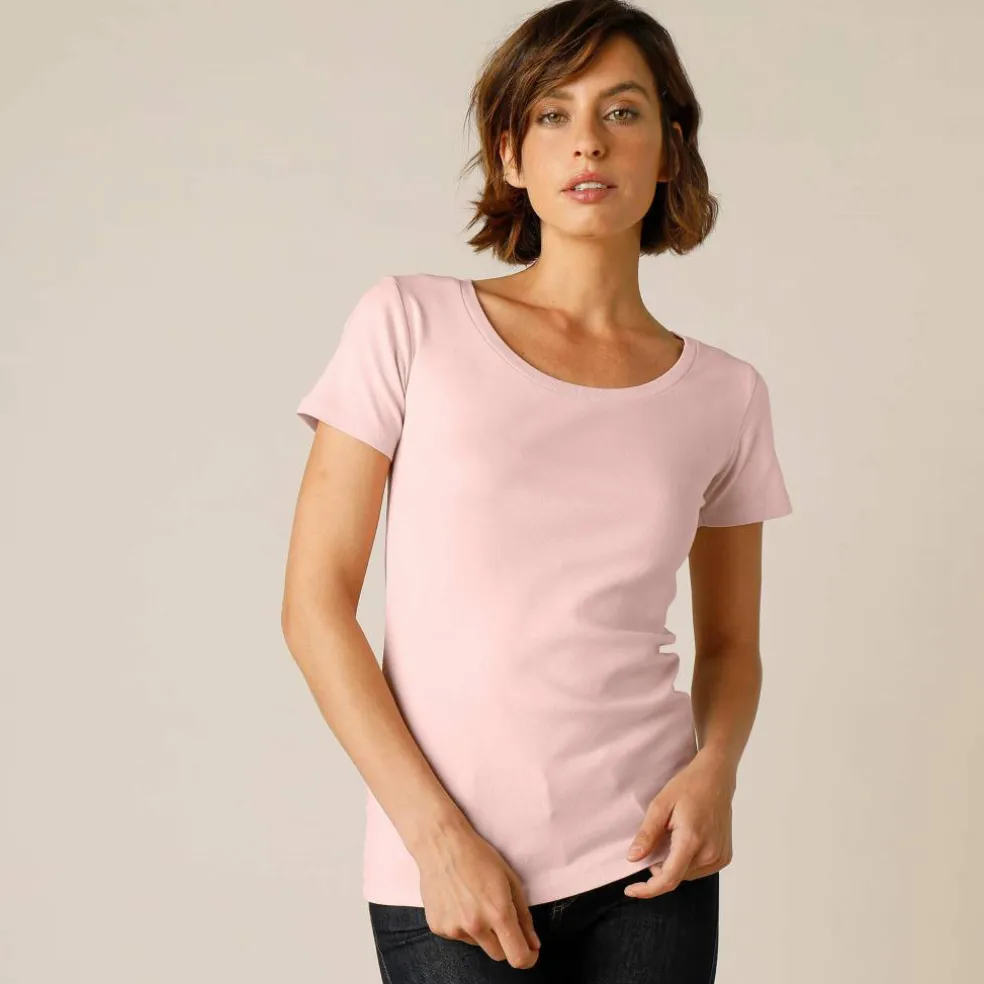 T-shirt col rond uni manches courtes en coton biologique(**)