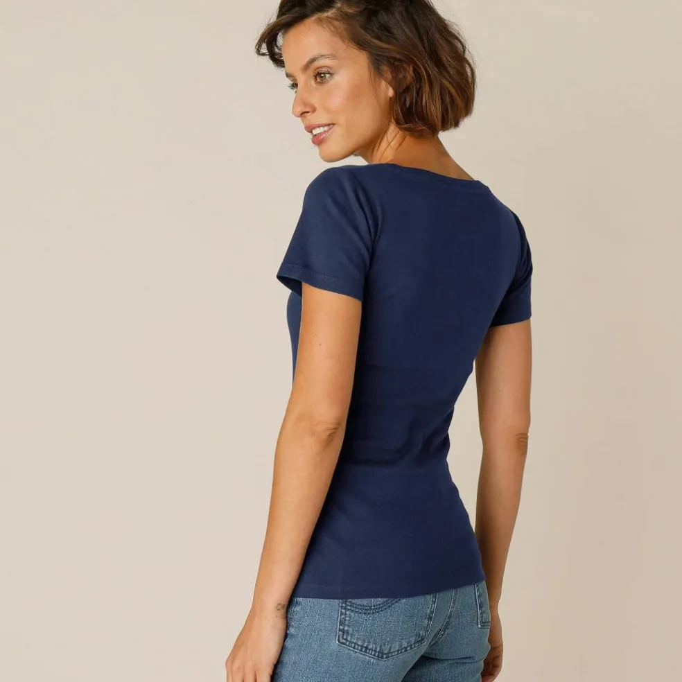 T-shirt col rond uni manches courtes en coton biologique(**)