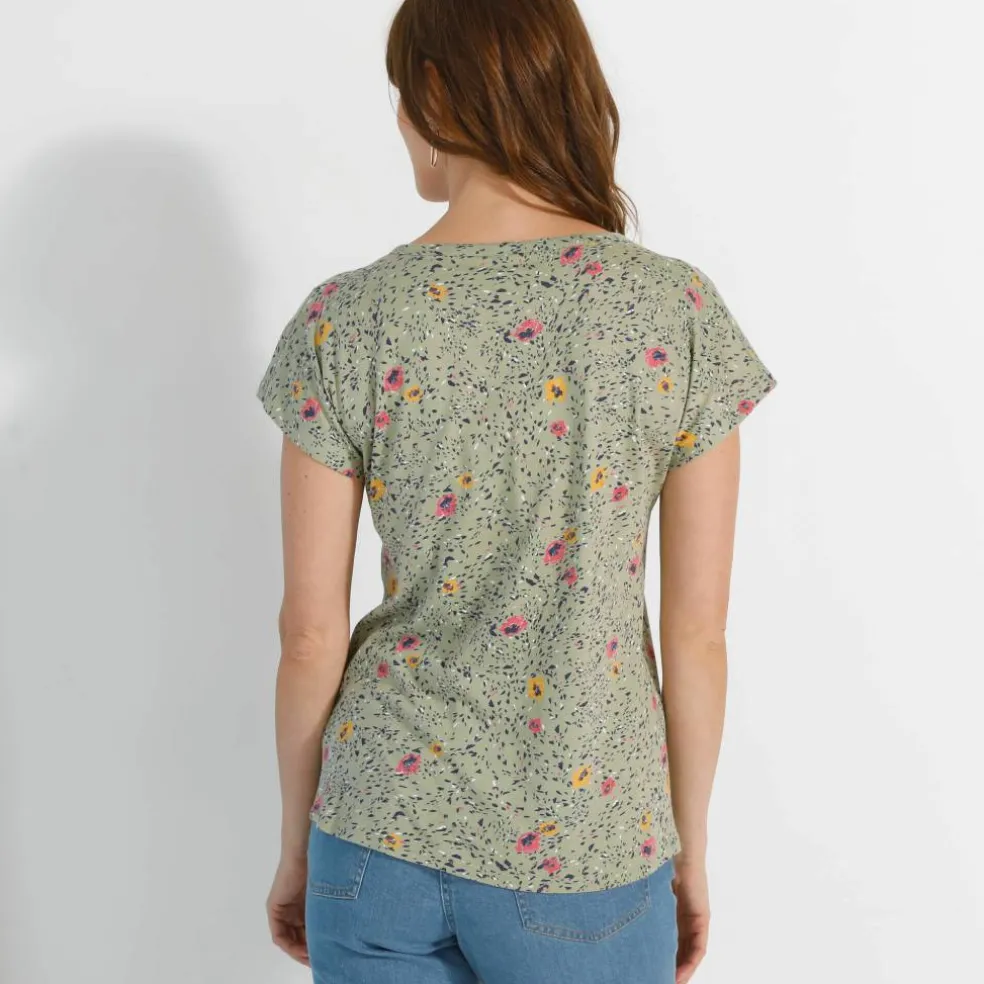 T-shirt col tunisien manches courtes, imprimé