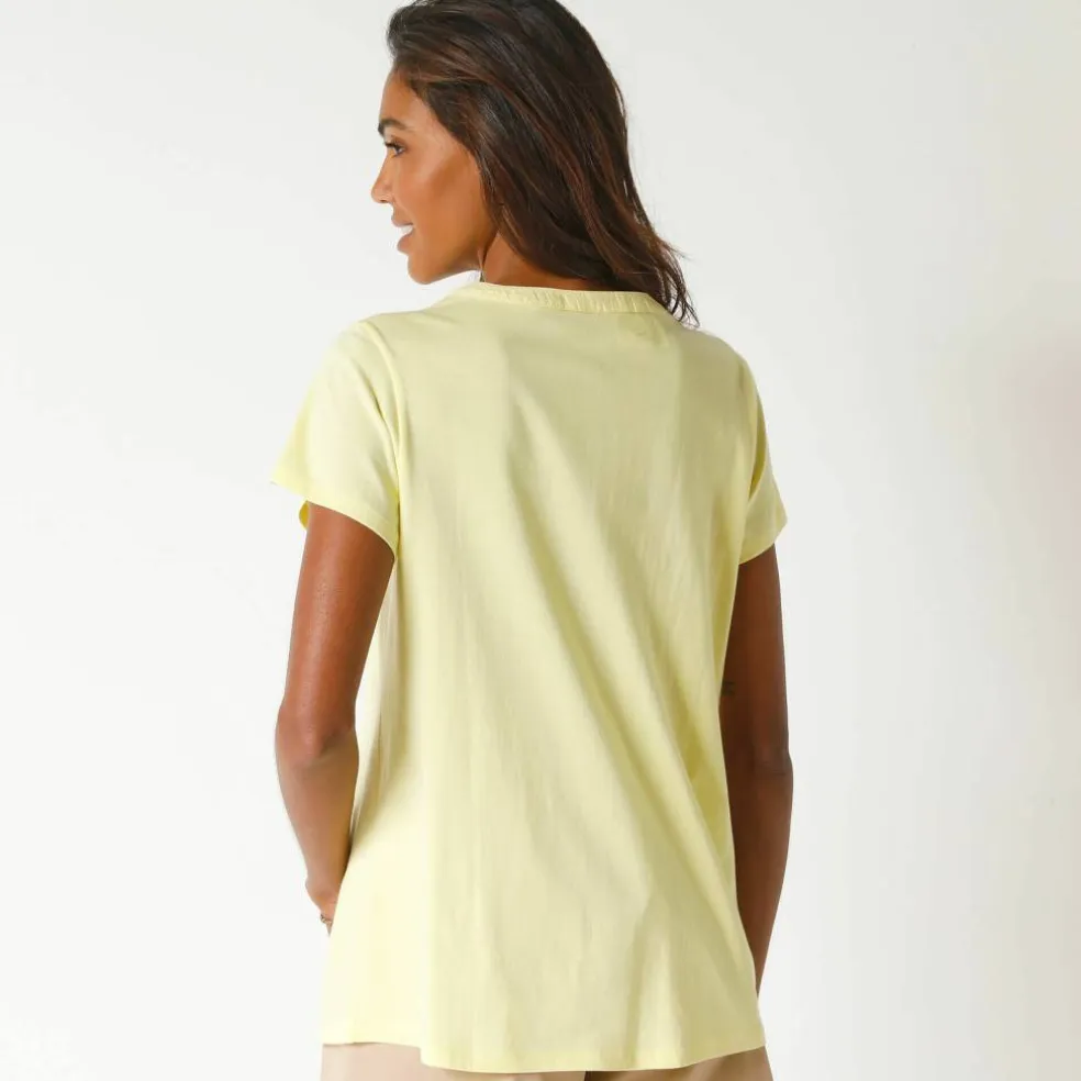 T-shirt col tunisien manches courtes, broderie anglaise